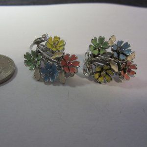 Vintage Clip Floral  Bouquet Earrings